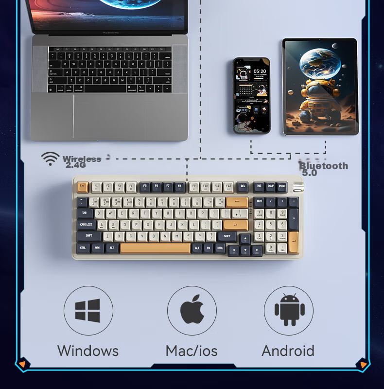 Механическая клавиатура Aigo AG98, игровая, офисная, RGB подсветка, три режима подключения, горячая замена, структура Gasket