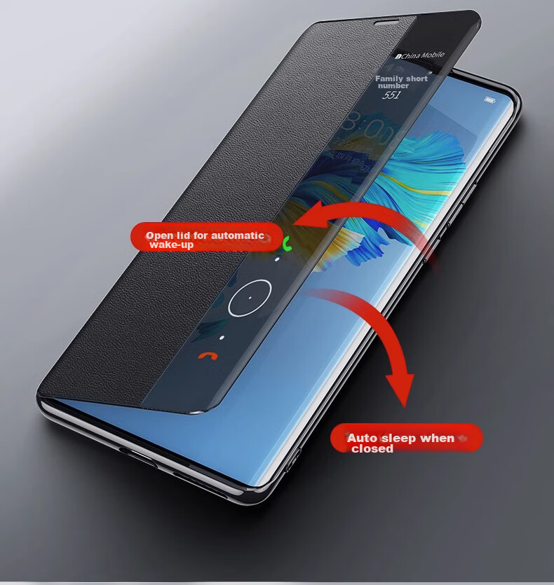 Чехол-книжка Eddga "Chuan Lian Jin Bao" для Huawei Mate50 Pro, флип-обложка с окном для просмотра уведомлений, полная защита, ударопрочный, натуральная кожа, с функцией "сон/пробуждение", черного цвета