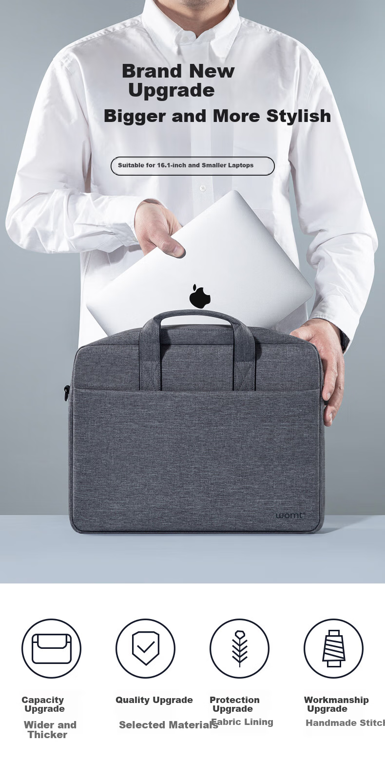 Сумка для ноутбука WOMT, ручная, для 13/14 дюймов, совместима с Apple, Lenovo ThinkPad, Huawei Matebook, ASUS, Dell, Microsoft, Xiaomi, для мужчин и женщин, серая