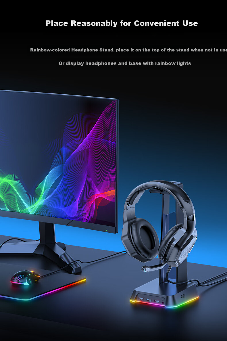 Подставка для наушников ONIKUMA ST-2 White RGB с USB-хабом