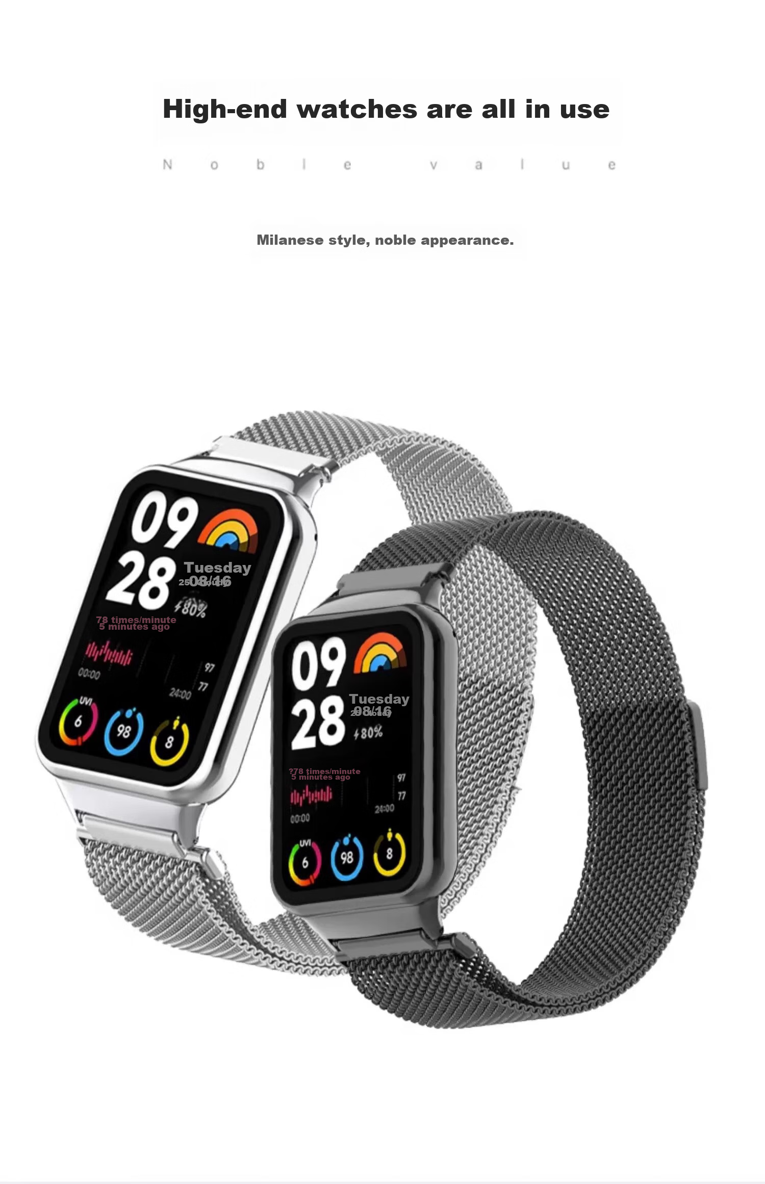 Ремешок CHENSONG для Xiaomi Band 9 Pro/8 Pro, миланский спортивный металлический браслет с магнитной застежкой, унисекс