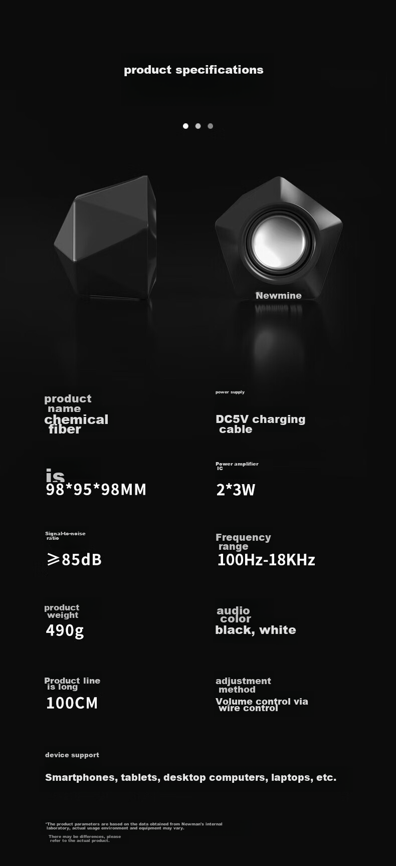 Колонки компьютерные Newmine N61, 2.0, проводные, USB, 2x3 Вт, белый