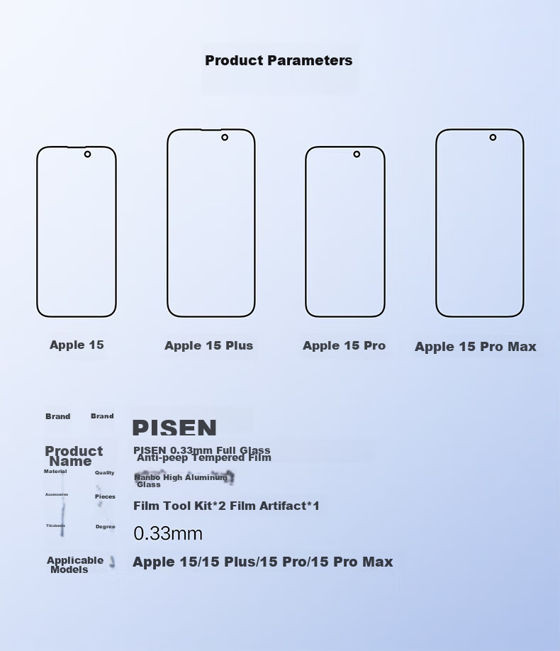 Защитное стекло PISEN для iPhone 16/15, противоударное, с защитой от отпечатков пальцев и конфиденциальности, прозрачное, 2 шт.