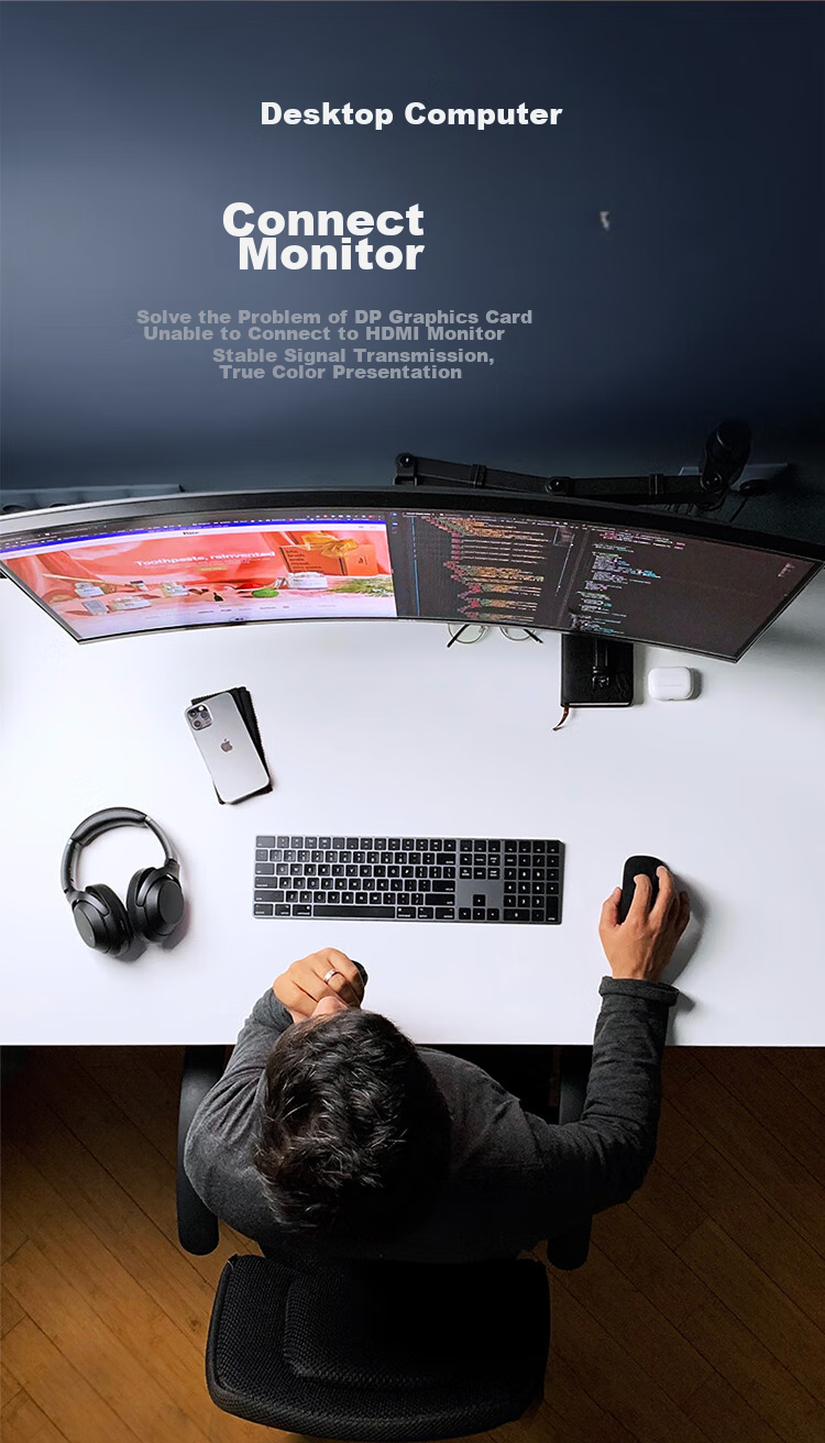 Кабель-переходник Shengwei DP to HDMI, 4K HD, версия 1.2, длина 1.8 метра, ADH0018G
