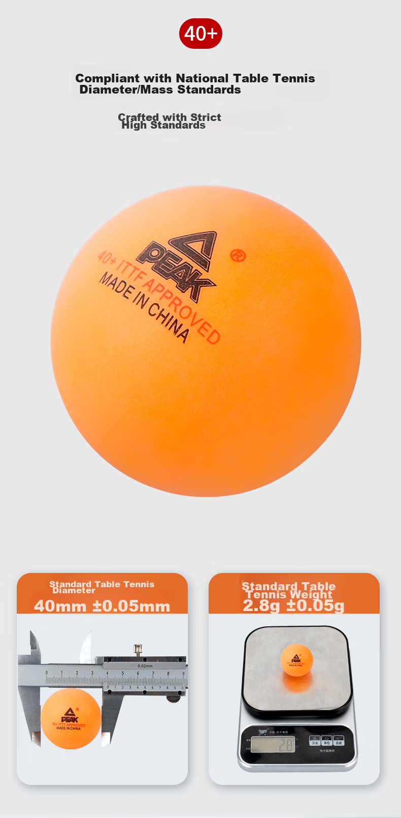 Мячи для настольного тенниса PEAK ABS Competition Training Balls, набор из 50 штук, желтый