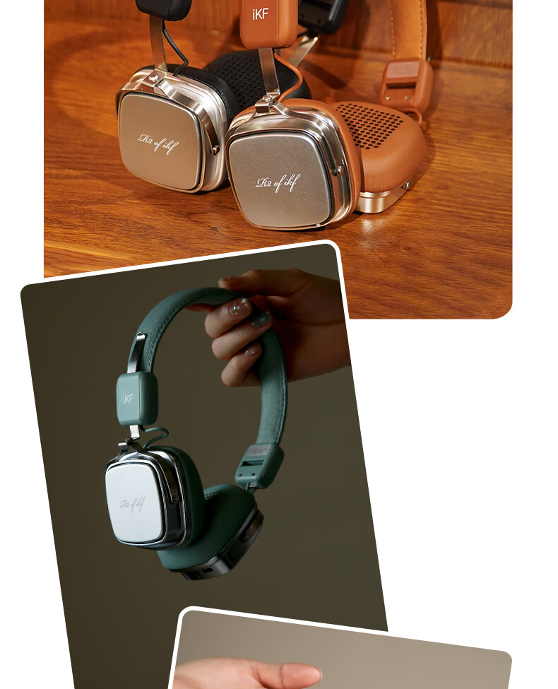 Беспроводные наушники iKF R2 Retro, накладные, Bluetooth, стильные, с длительным временем работы от аккумулятора и Hi-Fi звуком