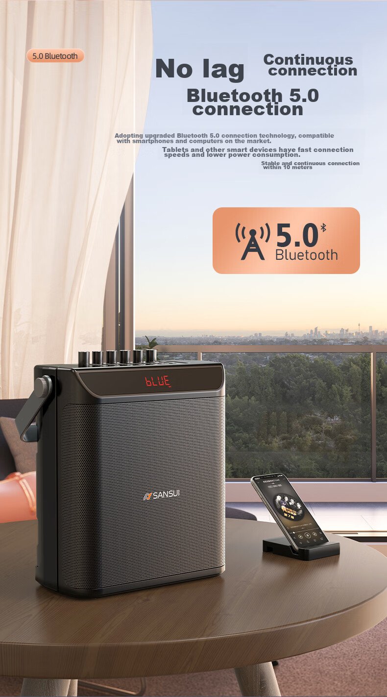 Портативная колонка SANSUI E76, 25 Вт, Bluetooth 5.0, с двумя беспроводными микрофонами, для караоке, вечеринок и выступлений
