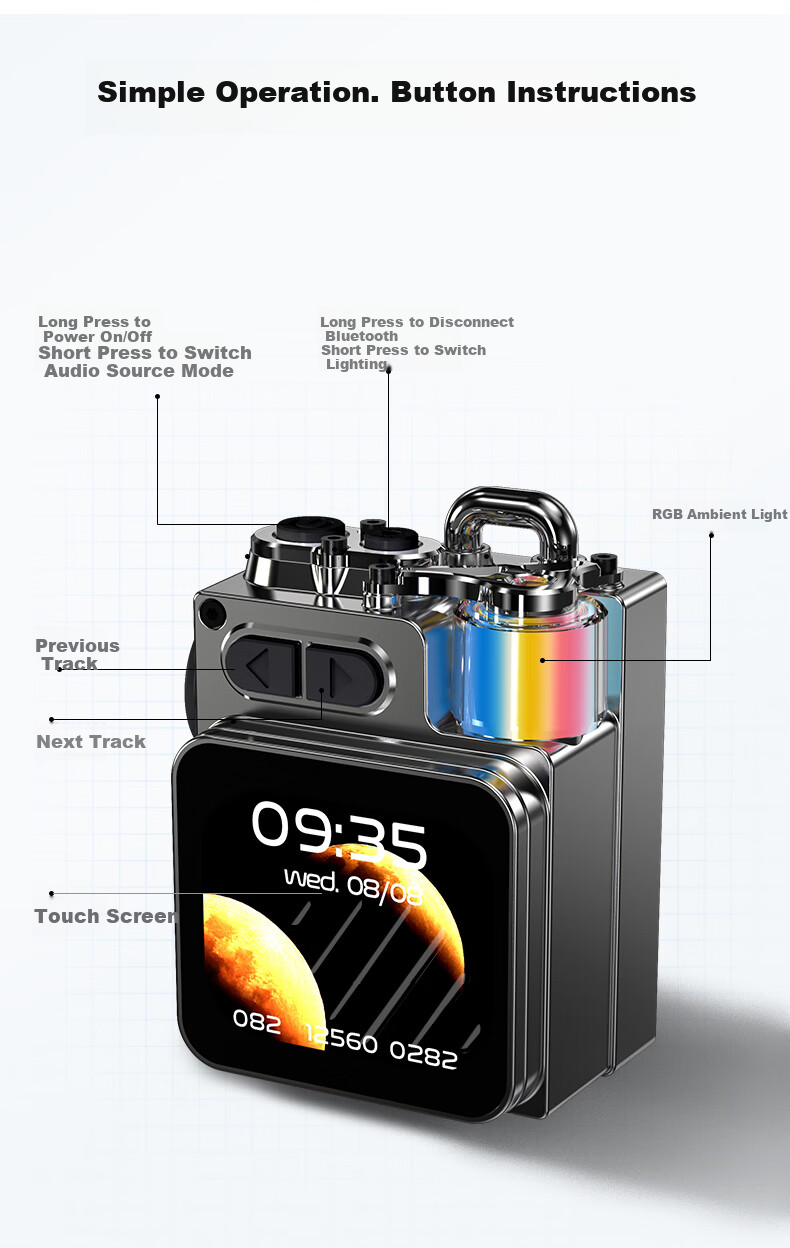 Портативная Bluetooth-колонка Newmine K15 с дисплеем и микрофоном, металлический корпус, 10 часов работы