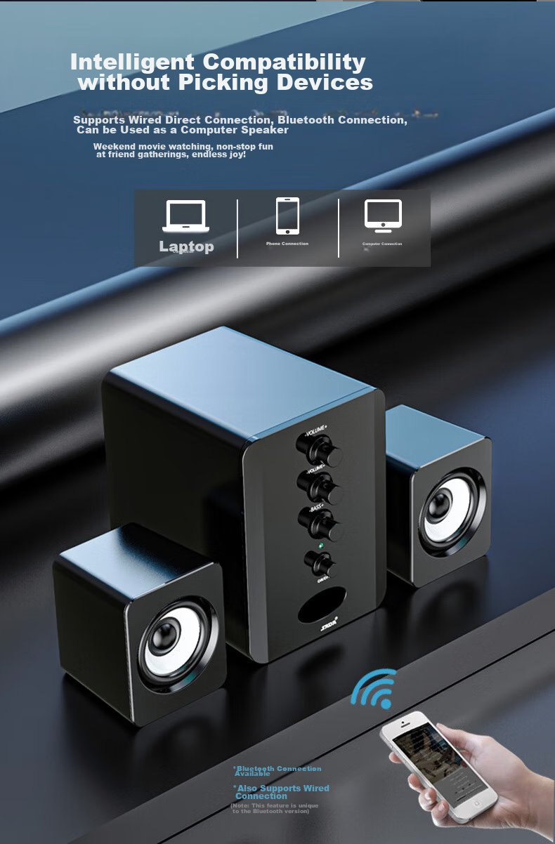 Компьютерная акустика SADA D-202, мультимедийная Bluetooth-колонка, активные настольные колонки, сабвуфер, проводные, совместимые с телефонами и ноутбуками