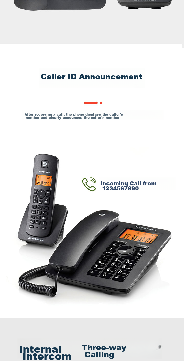 Цифровой беспроводной телефон Motorola C4200C, черный, с определителем номера, громкой связью и голосовым определителем номера
