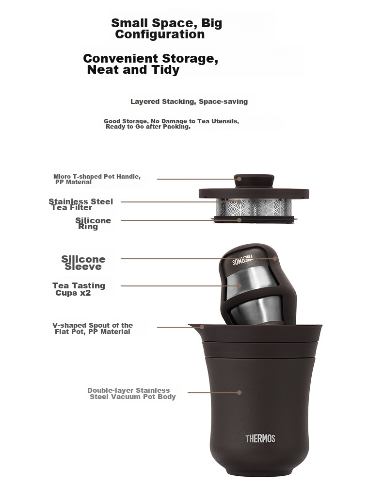 Термос THERMOS Insulated Mug, 260мл, для мужчин и женщин, набор чайных подарков для путешествий, подарок на день рождения, новогодний подарок, TCMU-200, туманно-коричневый