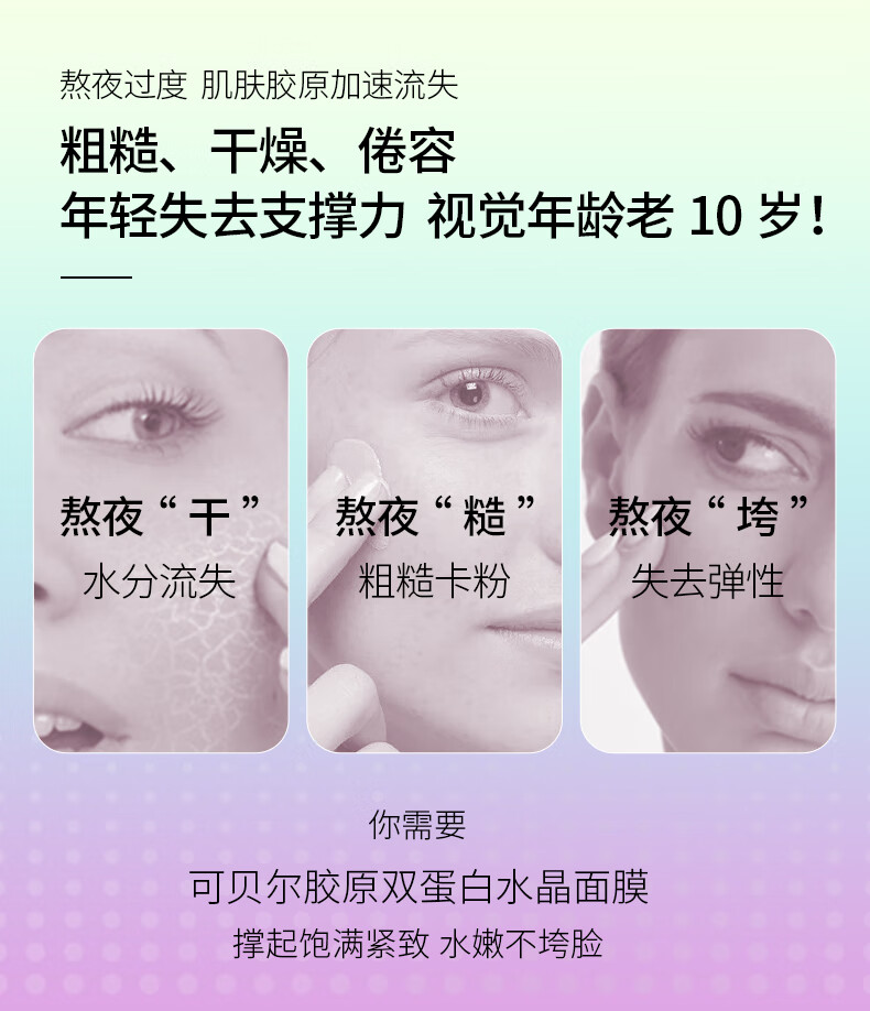可贝尔（COBOR）胶原双蛋白水晶面膜3片装补水保湿装提亮保湿紧致女神女生礼物