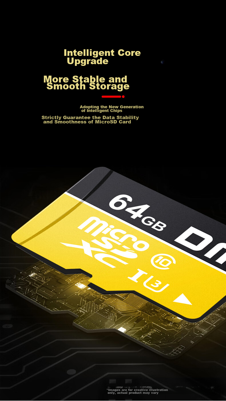 Карта памяти DM Daimai 64GB TF (MicroSD) Yellow Card C10 High-Speed для телефонов, видеорегистраторов, камер наблюдения