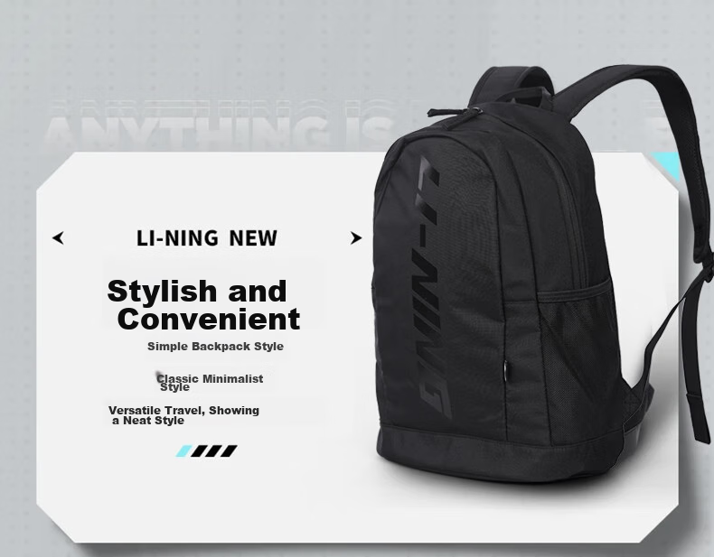 Рюкзак Li-Ning для мужчин и женщин, школьная сумка для учеников средней и старшей школы, уличная спортивная сумка для пеших прогулок и путешествий, вместительная сумка для ноутбука, черный