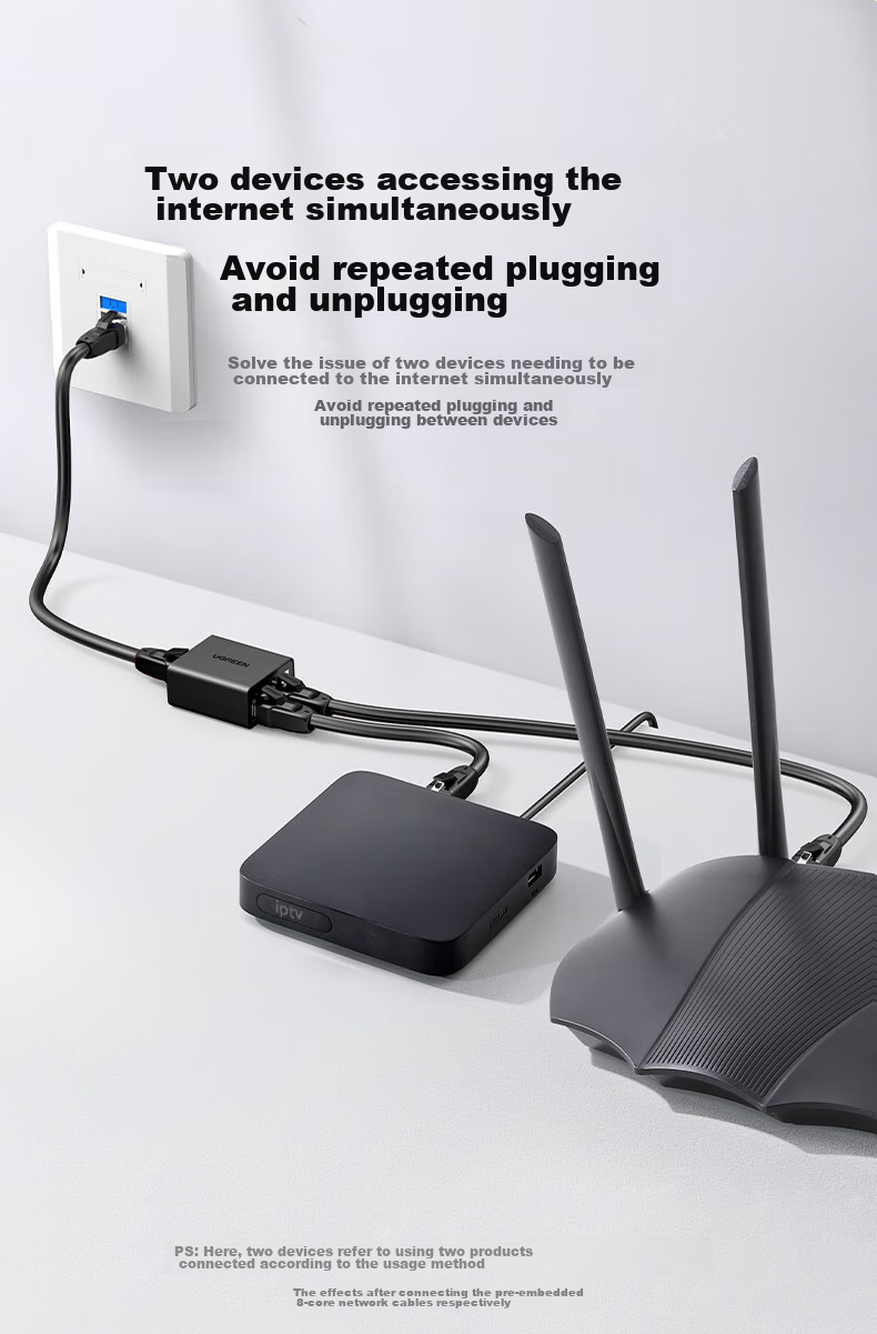 UGREEN Разветвитель сетевого кабеля RJ45, один вход на два выхода, удлинитель Ethernet, адаптер для одновременного доступа в интернет, 2 шт. (50923)