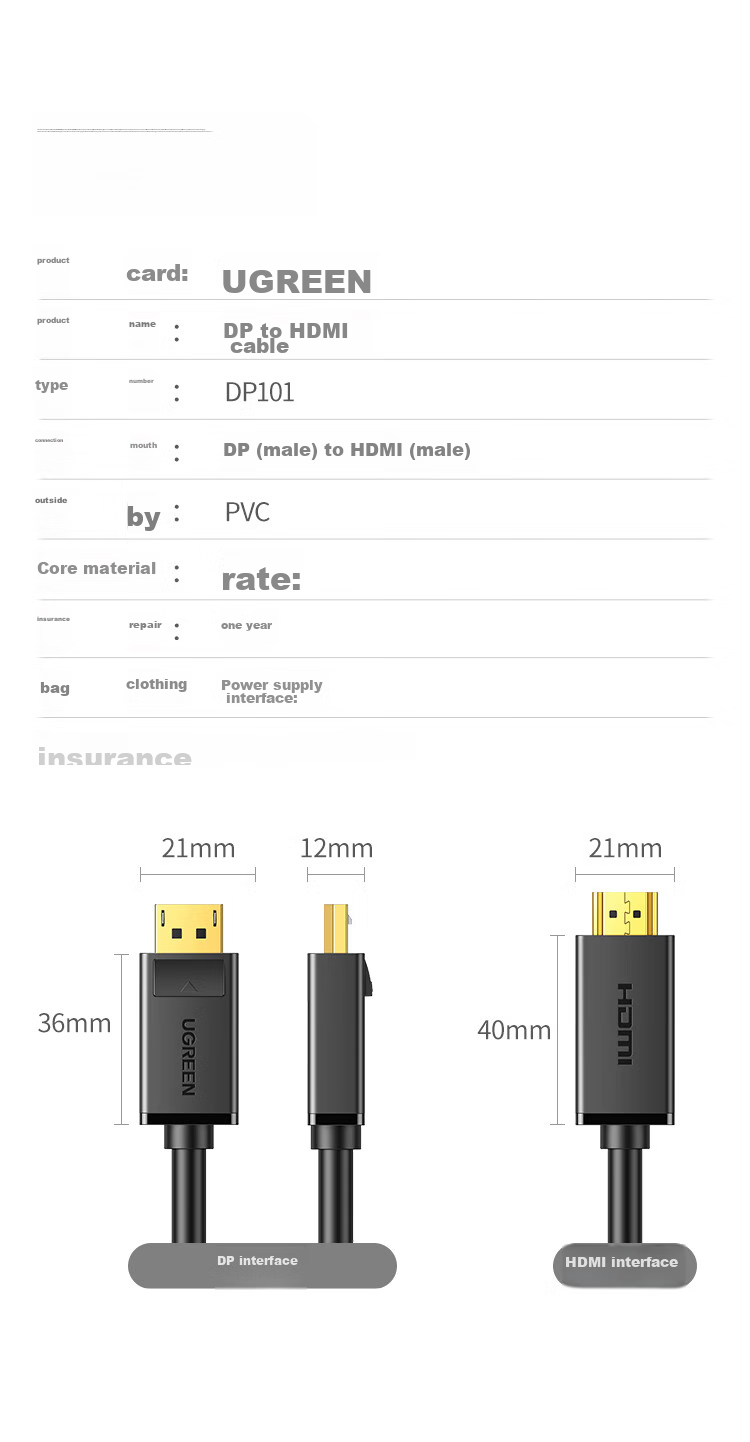 Кабель UGREEN DP to HDMI