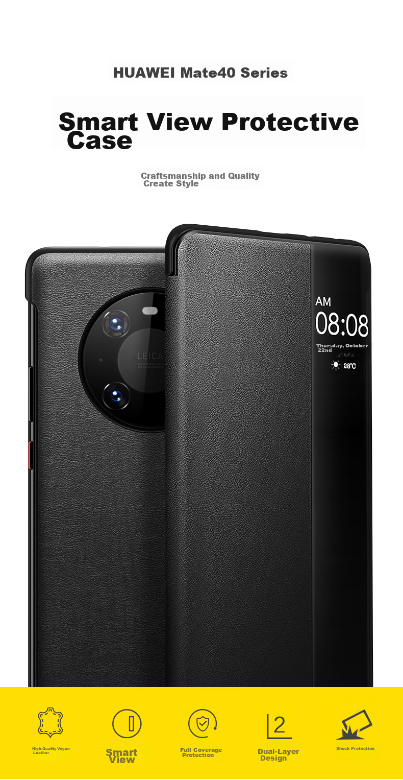 Чехол-книжка Ekakashop для Huawei Mate40, черный, кожаный, бизнес-стиль, с умным окном