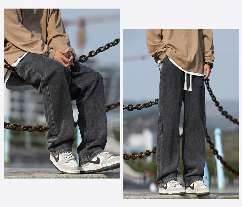 Мужские джинсы Homlean Vintage Washed Jeans, осенние, прямые, американского стиля, свободные, широкие, повседневные брюки HS19, темно-серые, размер L