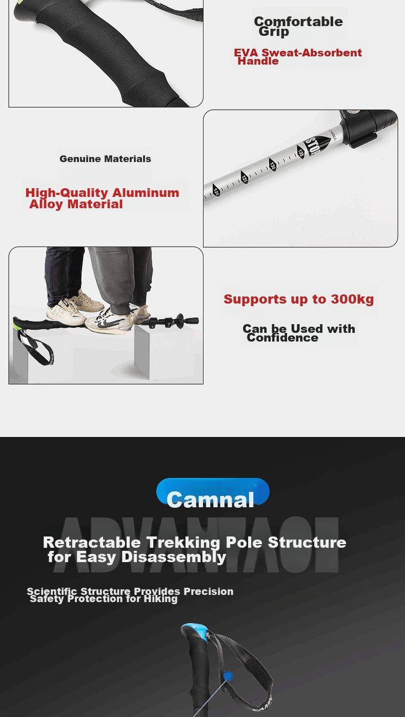 Треккинговые палки Kanle Aluminum Alloy Trekking Pole, трехсекционные телескопические, ультралегкие, портативные, с нескользящей ручкой, для кемпинга, пеших походов и альпинизма