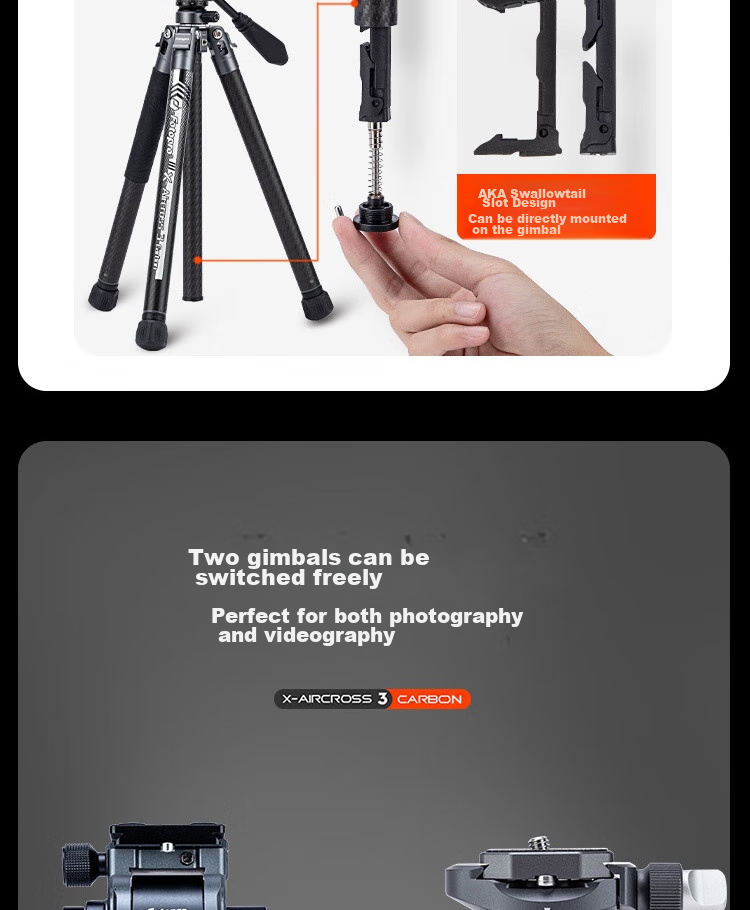 Штатив Fotopro Air 3 Lite VIDEO с гидравлической головкой из углеродного волокна для фото- и видеосъемки, оригинальный карбоновый серый