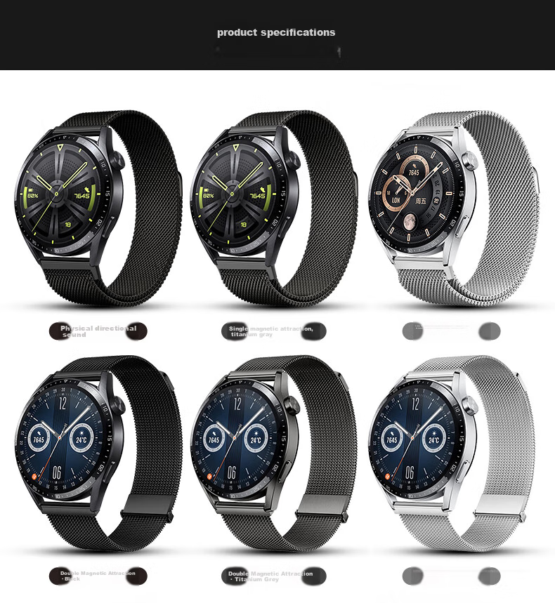 Ремешок Weiqiantu для Huawei Watch GT 3/GT 2 42мм, миланская петля, магнитная застежка, серебристый
