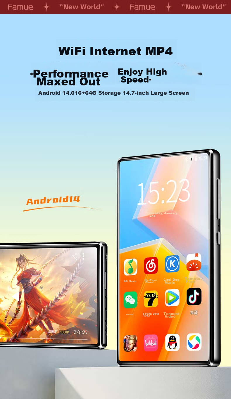 MP3/MP4 плеер FAMUE BF66 с Wi-Fi, 6+64 ГБ, Android 14, сенсорный экран HD, для чтения, онлайн-музыки и видео