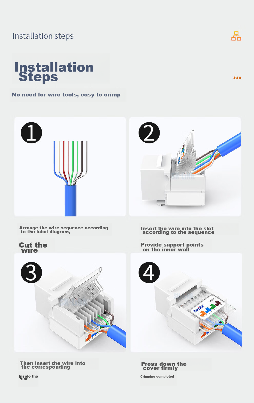Модуль сети SK-LINK Cat5e, неэкранированный патч-кабельный информационный модуль, разъем сетевой розетки RJ45 Crystal Head