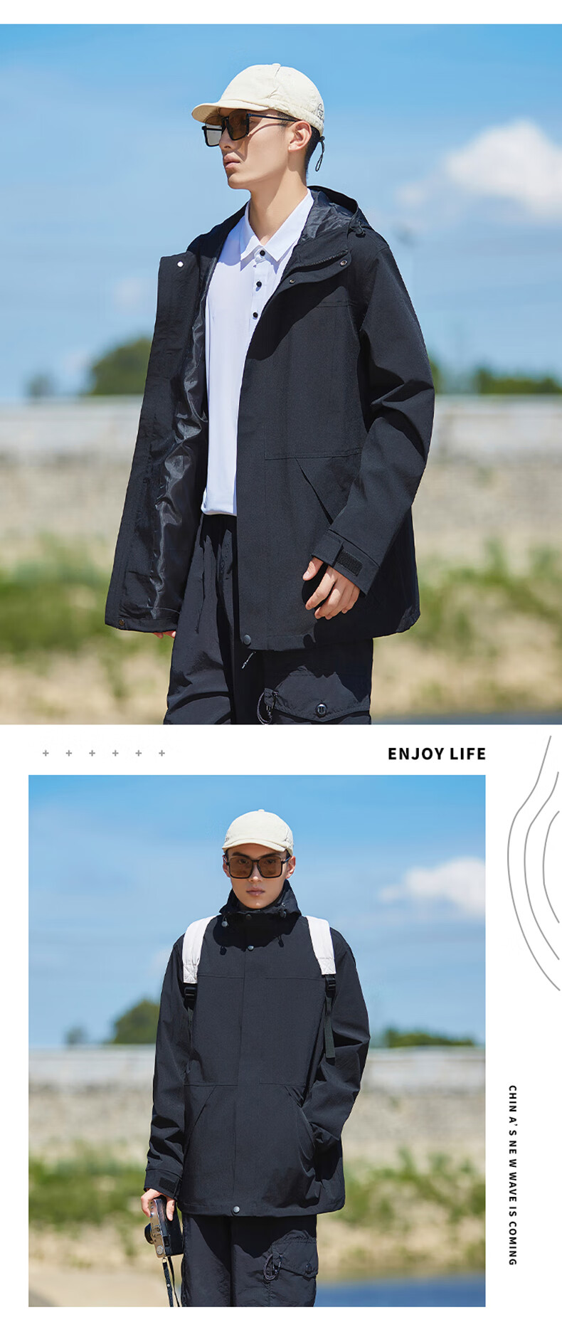 Женская осенняя куртка JEANSWEST, дизайн с вышивкой, для спорта на открытом воздухе, повседневная, водоотталкивающая, ветрозащитная, свободная, черная, размер S