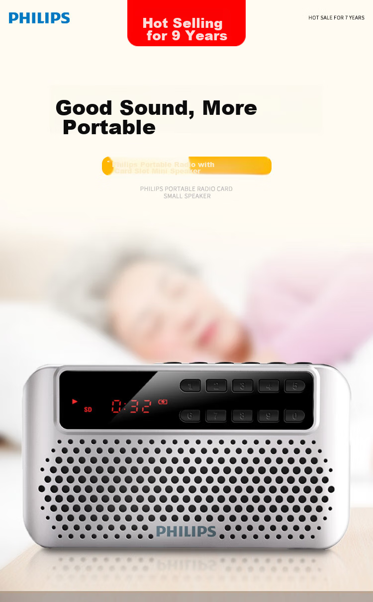 Портативный FM-радиоприемник PHILIPS SBM120 с MP3-плеером, карманный, синий