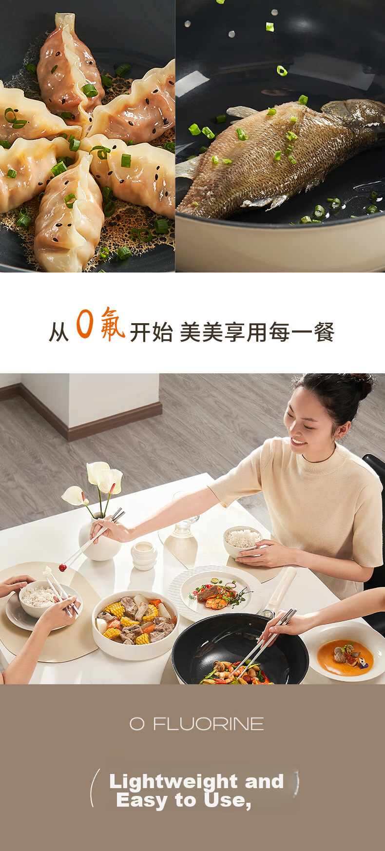 Сковорода Joyoung Wok, антипригарная, титаново-керамическая, без фтора, для дома, подходит для всех типов плит, 32 см