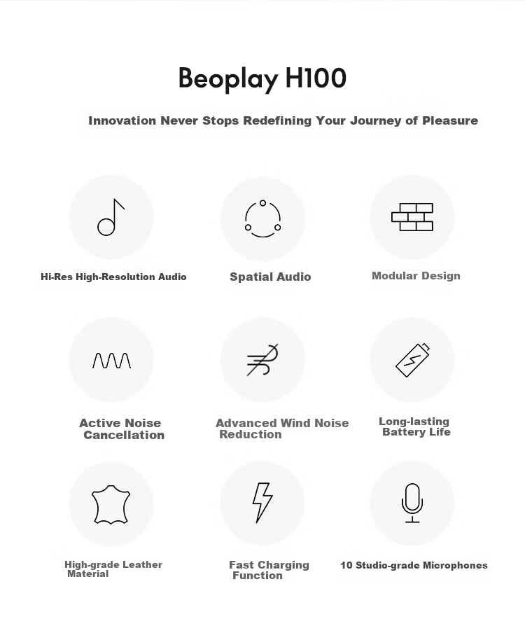 Беспроводные Bluetooth-наушники B&O Beoplay H100 с активным шумоподавлением, Hi-Res Audio, цвет "Темная ночь"