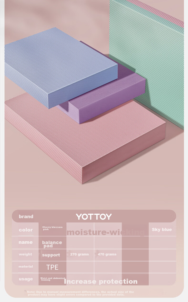 Балансировочная подушка Yottoy для йоги и фитнеса, для тренировки кора, нескользящая, утолщенная мягкая пена, для коленей, 50x40x6 см, синяя