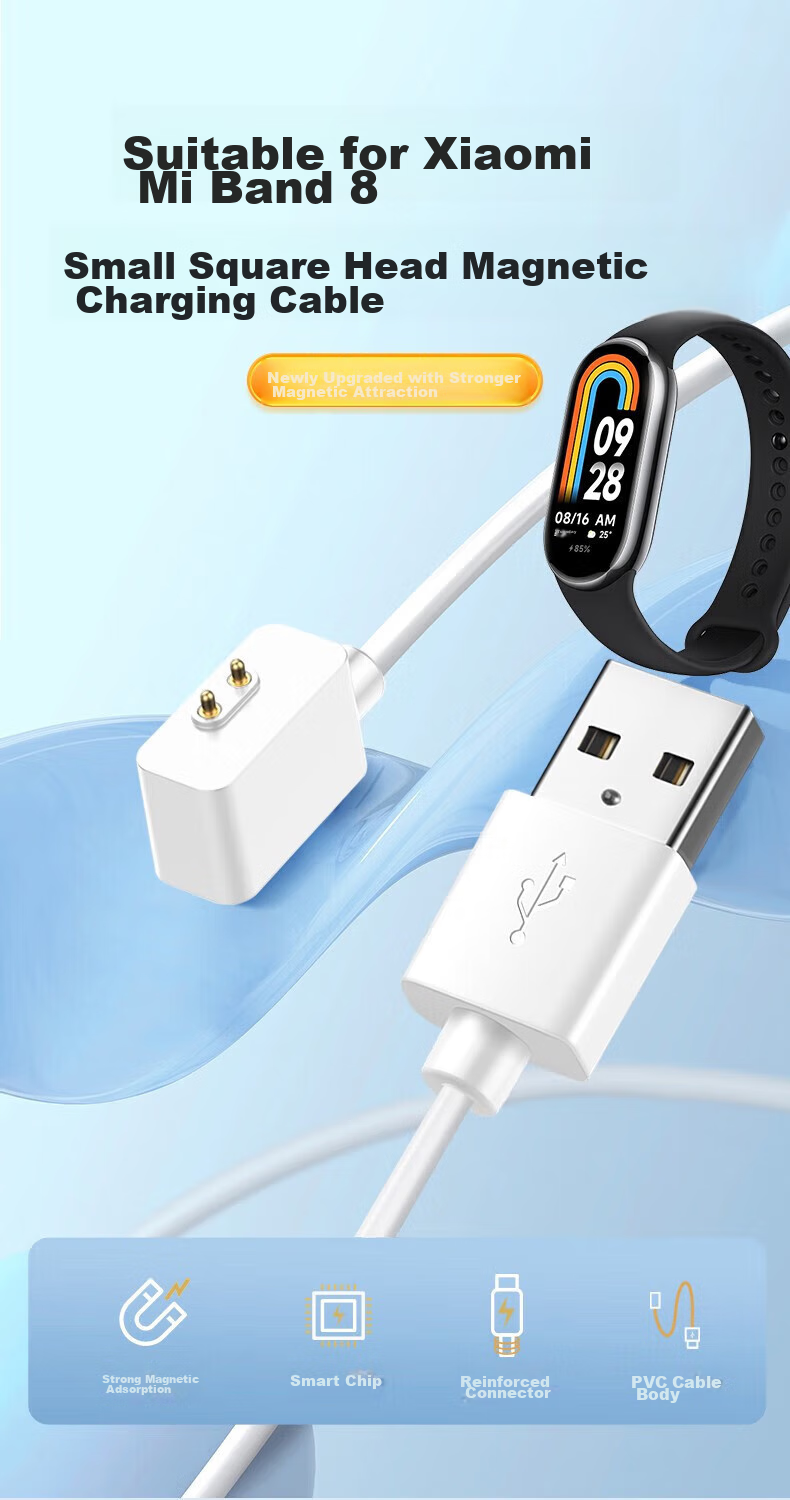 Зарядный кабель KOVOL для Xiaomi Band 10/9/8 Pro/NFC, Redmi 3/2, Redmi Watch 5/4/3 Youth Edition, магнитная быстрая зарядка, 100 см, белый