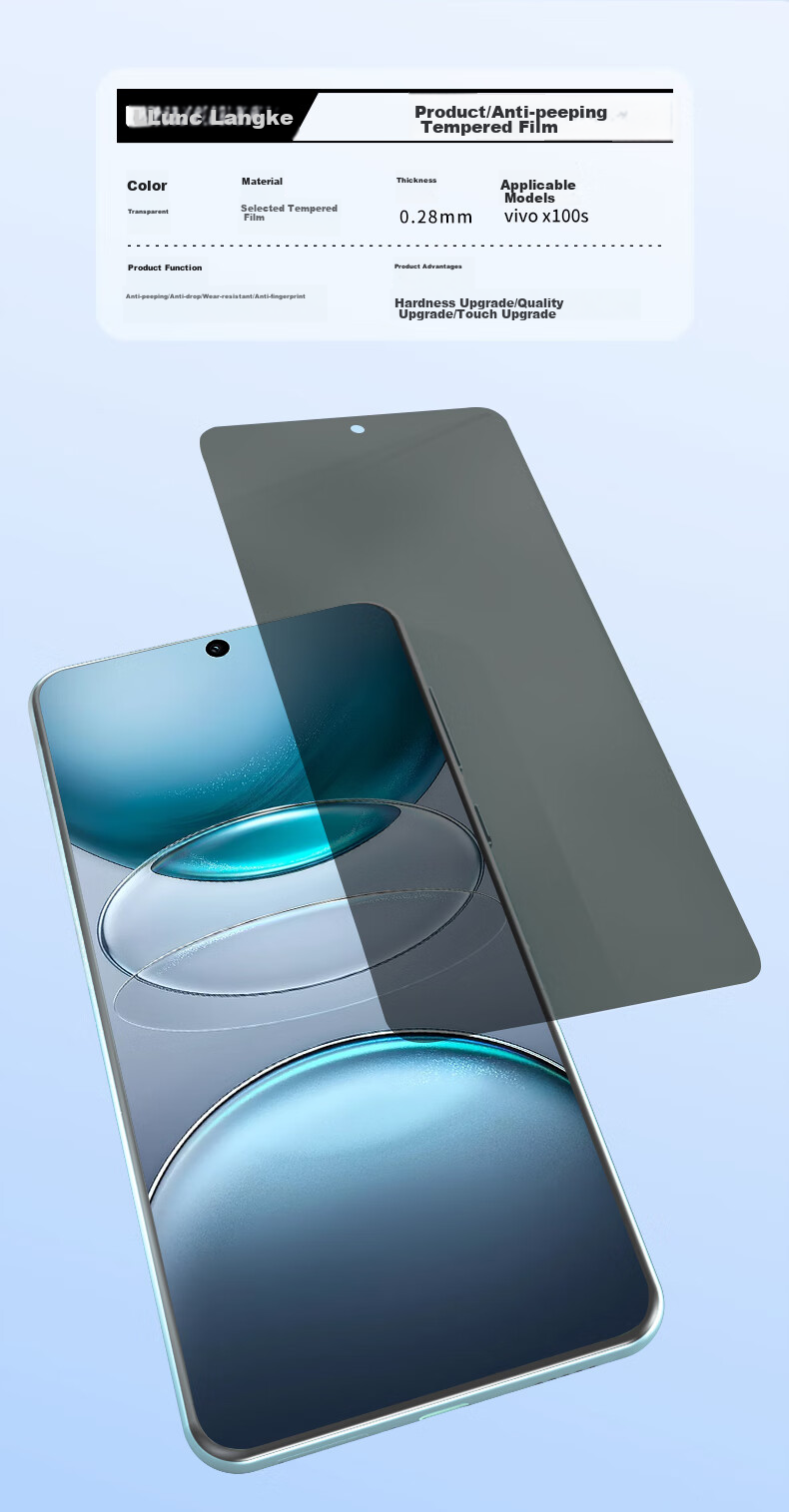 Защитное стекло LLUNC для Vivo X100S, 28° антишпионское, противоударное, антиотпечатки