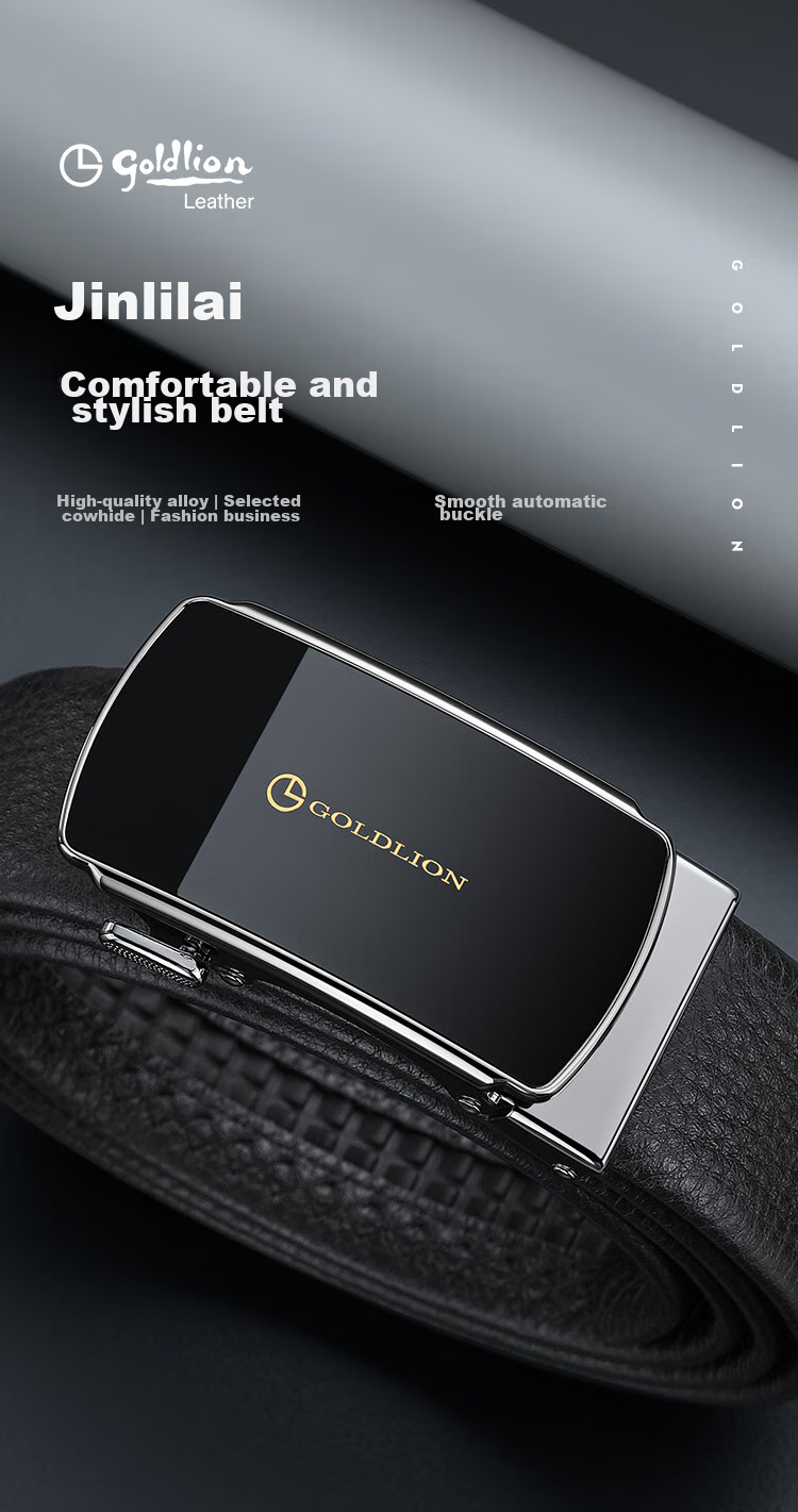 Ремень мужской Goldlion, автоматическая пряжка, натуральная кожа, бизнес стиль, ширина 3.5 см, длина 125 см+