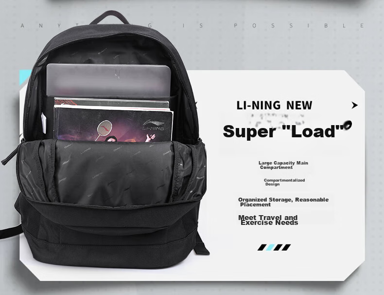 Рюкзак Li-Ning для мужчин и женщин, школьная сумка для учеников средней и старшей школы, уличная спортивная сумка для пеших прогулок и путешествий, вместительная сумка для ноутбука, черный
