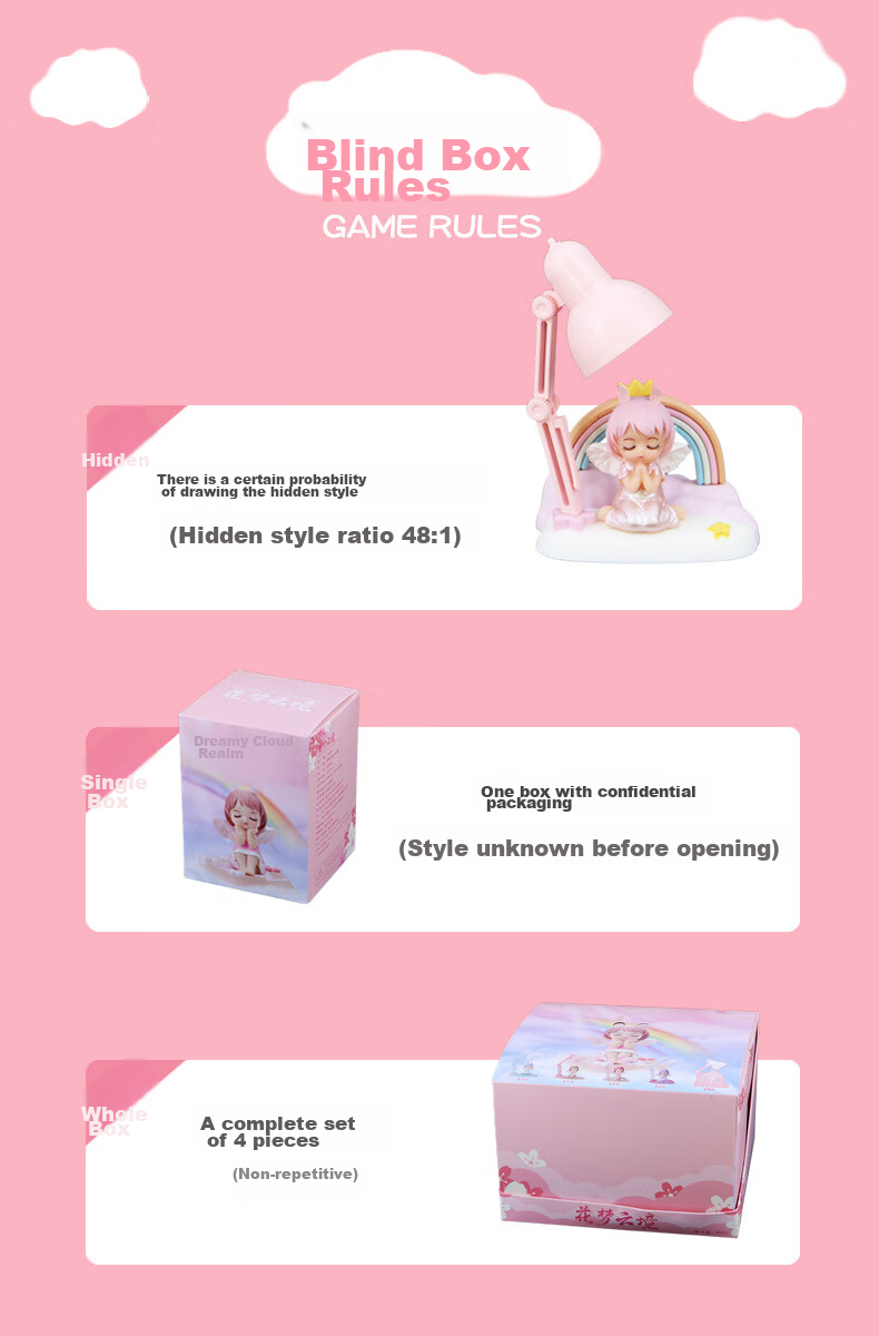 Набор фигурок "Tuxiang Trendy Blind Box", "Девичья Мечта" с облачной лампой, подарок для друзей, 4 шт.