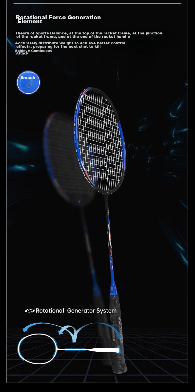 Бадминтонная ракетка YONEX Astrox AX3DGST, полнокарбоновая, струнная, 4U, 26 Lbs, черная и синяя, с лентой для захвата
