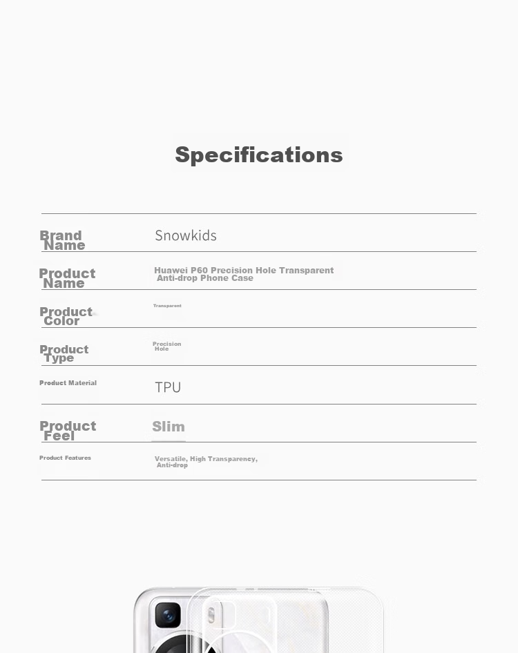 Чехол Snowkids для Huawei P60, прозрачный, противоударный, с полной защитой линз, тонкий, ощущается как голый телефон