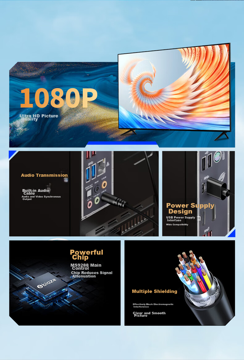 Переходник BIAZE VGA на HDMI с аудио, 3 метра, черный
