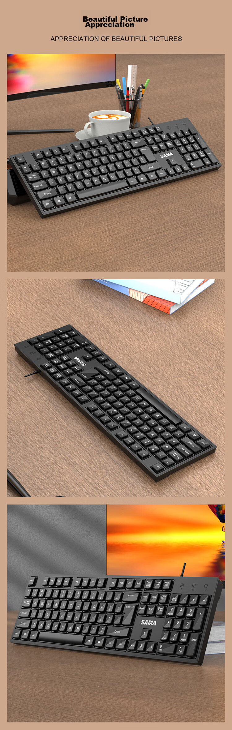 Клавиатура SAMA K130 USB, проводная, черная, для офиса и дома