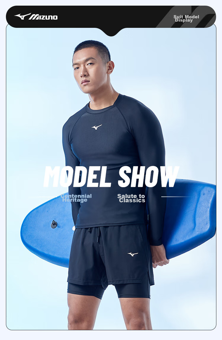 Мужской купальный костюм MIZUNO, комплект из шорт и футболки с коротким рукавом, быстросохнущий, большой размер, черный, L