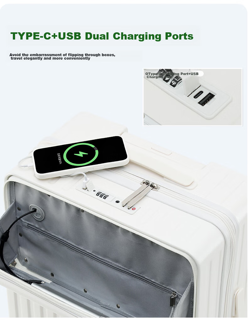 Чемодан DULA с передним открытием, с USB-зарядкой, ручная кладь, кодовый замок, черный с серым, 20 дюймов