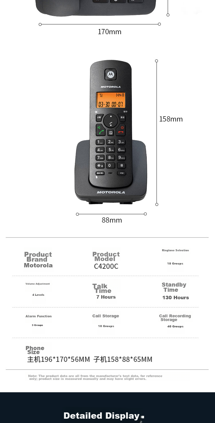 Цифровой беспроводной телефон Motorola C4200C, черный, с определителем номера, громкой связью и голосовым определителем номера