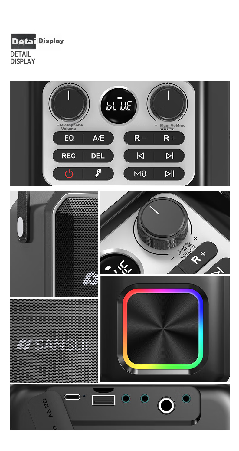 Портативная колонка SANSUI D70, беспроводная Bluetooth-колонка, 250 Вт, 6000 мАч, с RGB-подсветкой