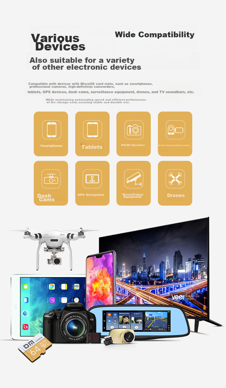 Карта памяти DM Gold Card A2 V30, 64 ГБ, TF (MicroSD), для игровых телефонов, видеорегистраторов, камер наблюдения, высокоскоростная внутренняя карта памяти
