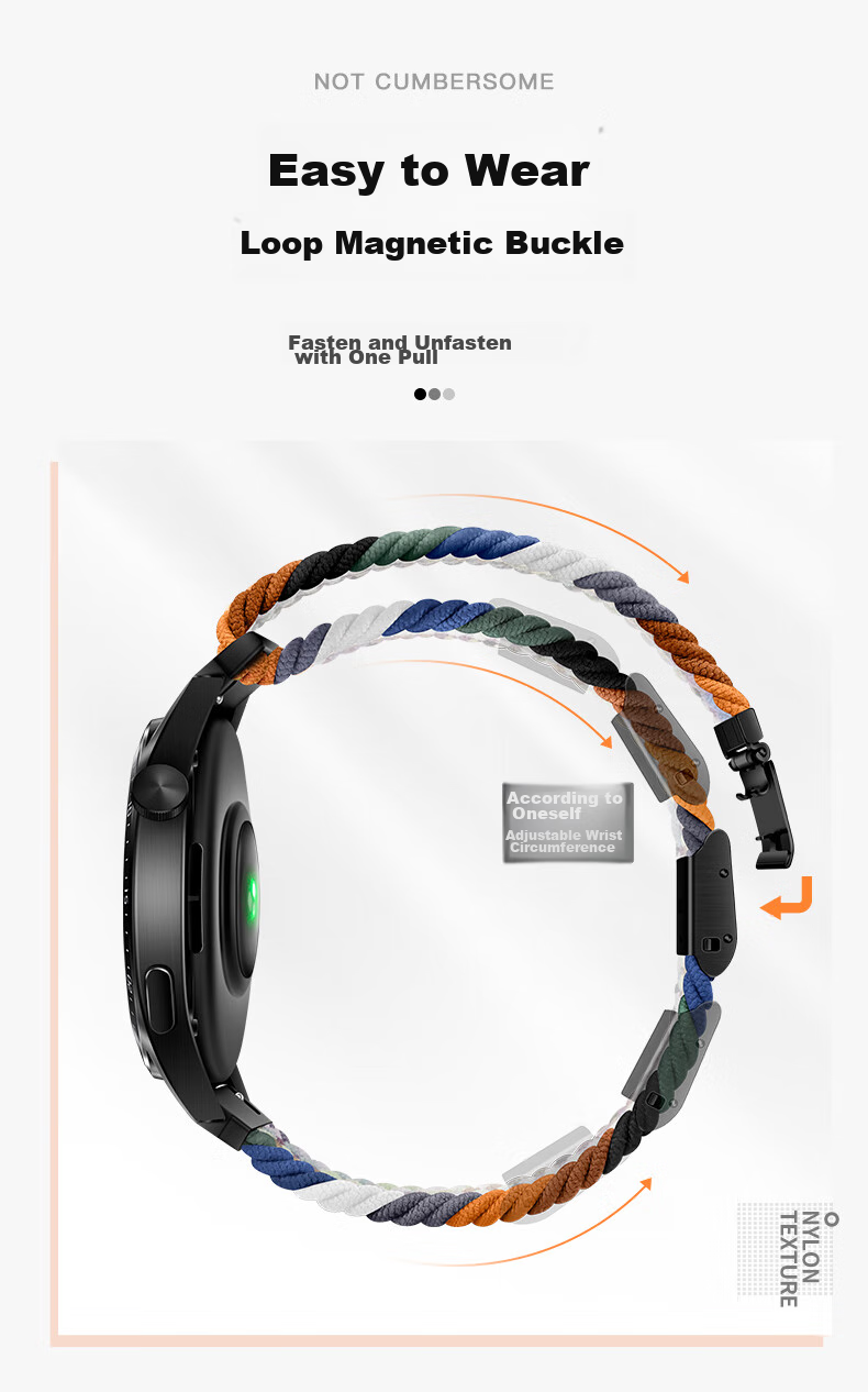 Ремешок для Huawei Watch GT 6/GT5/GT4/GT3/watch4/3pro/GT3pro/buds, нейлоновый плетеный, черный графит, 46/48 мм
