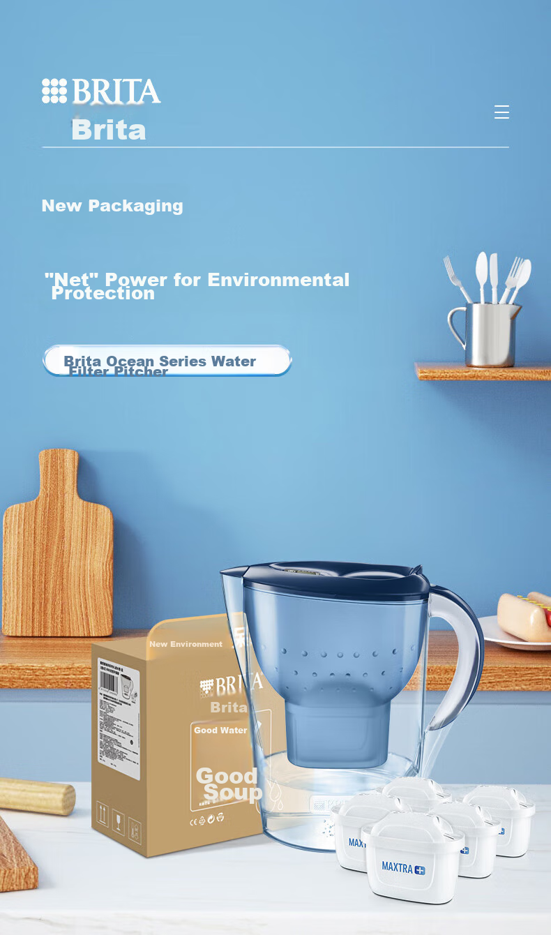 Фильтр-кувшин Brita Ocean Series 3.5л, синий, с 6 картриджами