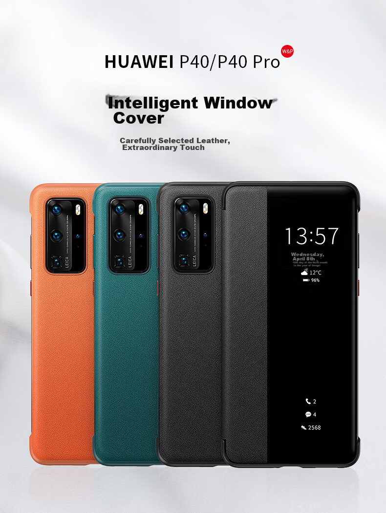 Чехол-книжка Ekakashop Smart View Flip Case для Huawei P40 Pro, защита от падений, бизнес-стиль, кожаный, черный