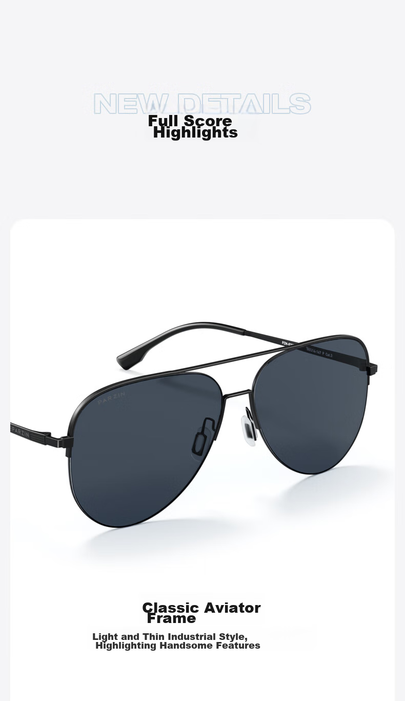Солнцезащитные очки PARZIN Polarized Sunglasses для мужчин, стиль Фань Чэнчэн, двойная оправа, авиатор, защита от УФ, для вождения, трендовые солнцезащитные очки PZ8380